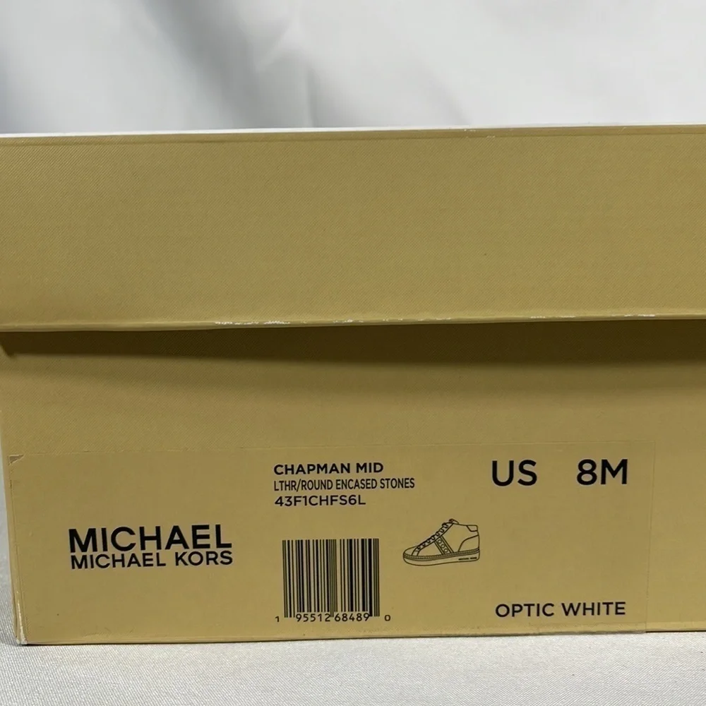 Michel Kors Chapman Mid Optic White Leather/Round Encased Stones Size 8M - Picture 11 of 11